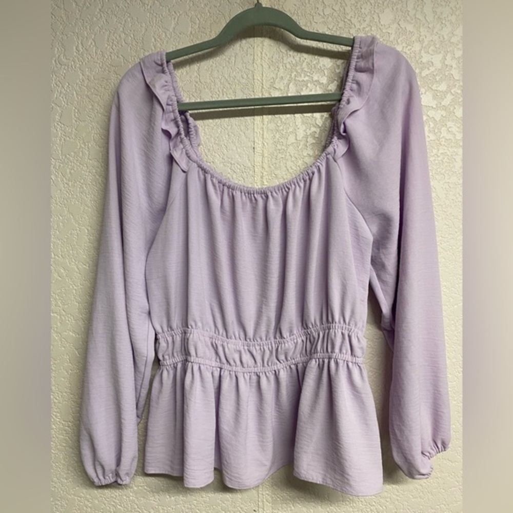 Nine West Lilac Peplum Long-Sleeve Blouse